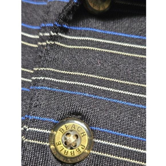 Pebble Beach Performance Polo Men's XXL Knit Black with black cream stripes - Picture 3 of 5